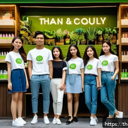 Home 33 비건 화장품의 주요 소비층 분석 - A vibrant urban scene in Bangkok featuring a diverse group of young Thai adults aged 18-35, stylishl...