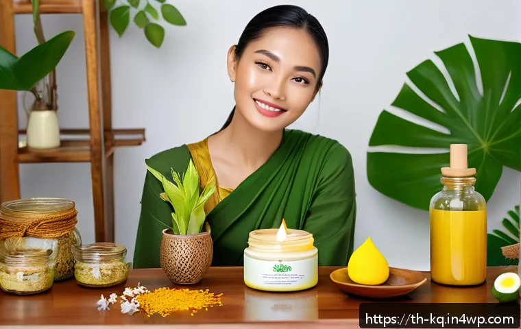 비건 화장품의 특징과 장점 - A vibrant and fresh Thai woman with glowing, healthy skin applying vegan facial cream in a bright, n...